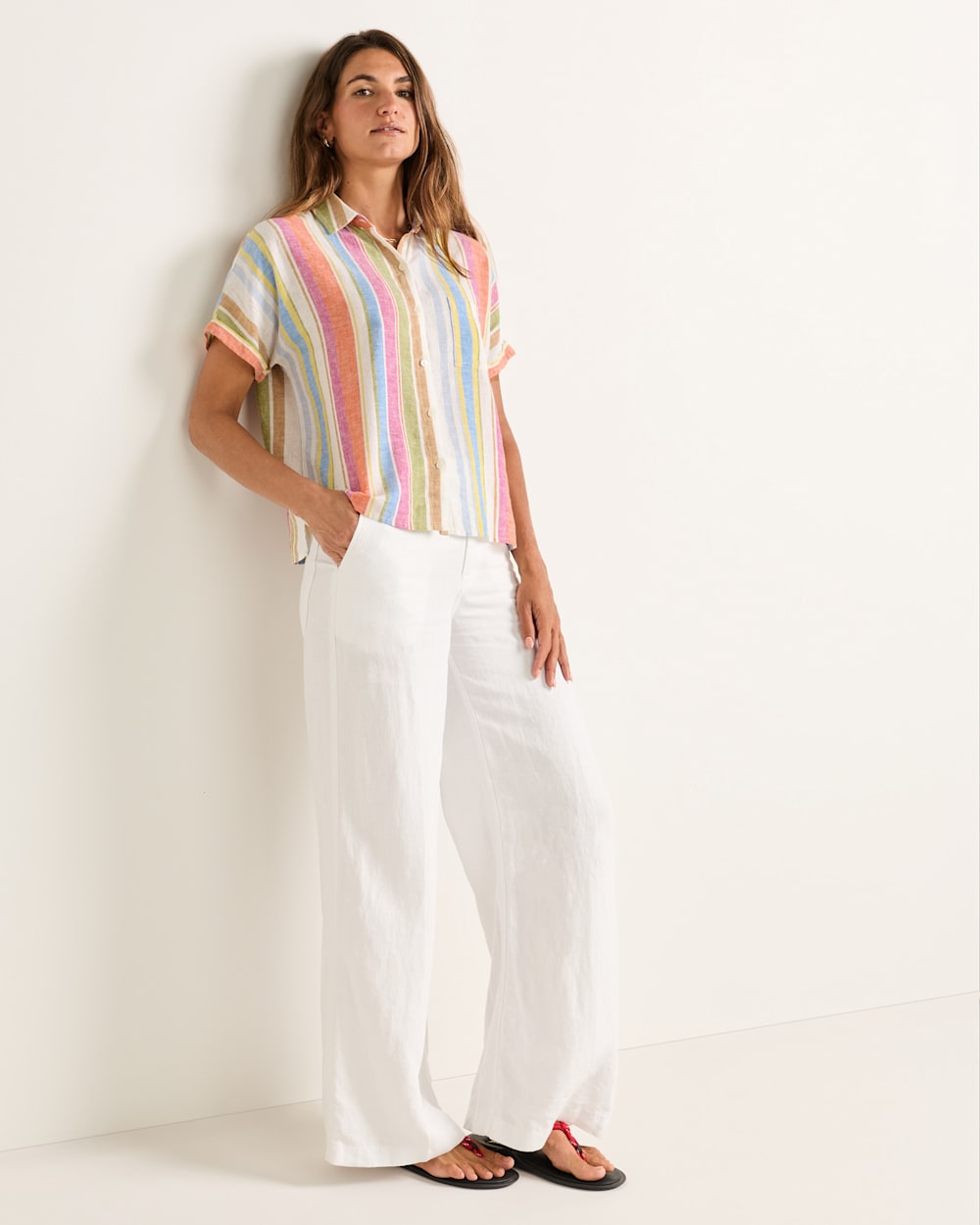 Women's Short-Sleeve Stripe Linen Shirt - Pendleton Special Offer