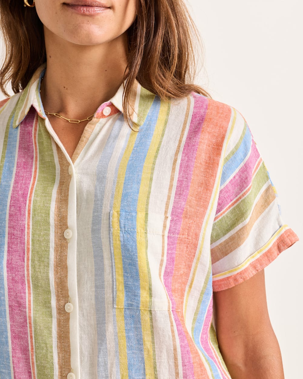 Women's Short-Sleeve Stripe Linen Shirt - Pendleton Special Offer