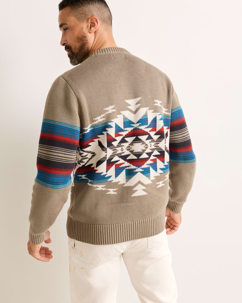 Shop Men's Long-Sleeve Bridge Creek Pattern Cotton Sweater - Pendleton Best Seller