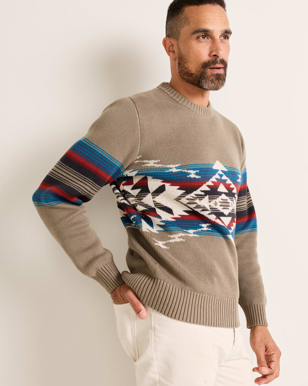 Shop Men's Long-Sleeve Bridge Creek Pattern Cotton Sweater - Pendleton Best Seller
