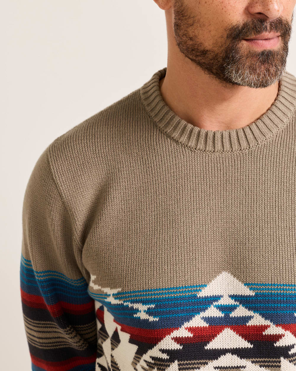 Shop Men's Long-Sleeve Bridge Creek Pattern Cotton Sweater - Pendleton Best Seller