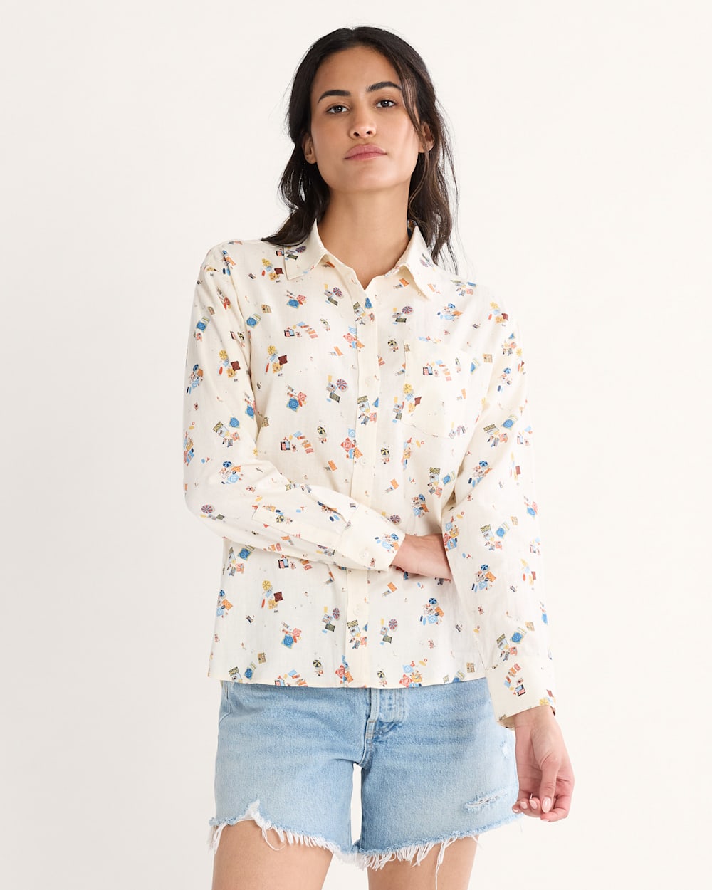Shop Women's Beach Print Coastal Linen Shirt Lightweight and Stylish - Pendleton Great Value